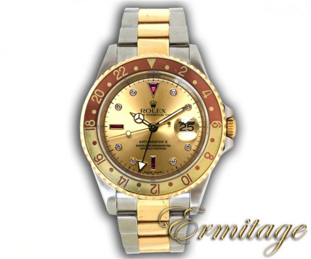 Rolex 16713 Yellow Gold & Steel on Oyster, Brown & Gold Ceramic, Root Beer Champagne Diamond Dial